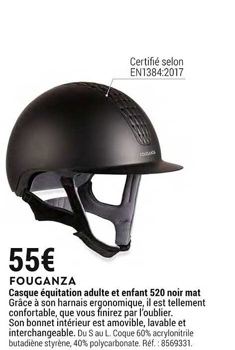 casque équitation adulte et enfant 520 noir mat fouganza