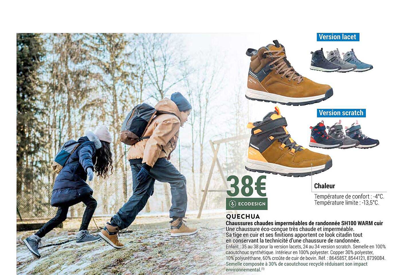 chaussures chaudes imperméables de randonnée sh100 warm cuir quechua