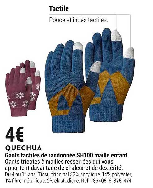 gants tactiles de randonnée sh100 maille enfant queshua