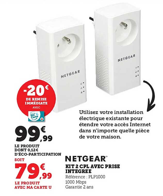 kit 2 cpl avec prise intégrée netgear