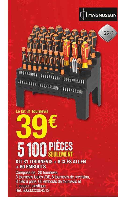 kit 31 tournevis + 8 clés allen + 60 embouts magnusson