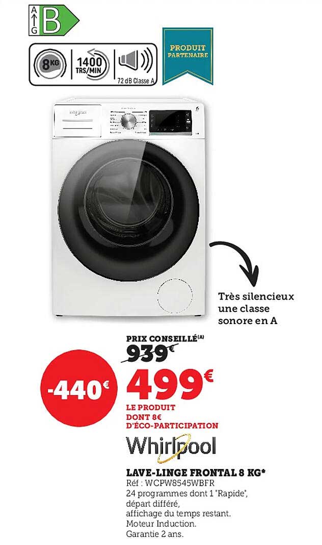 lave-linge frontal 8 kg whirlpool