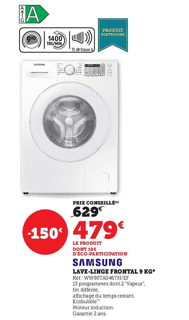 lave-linge frontal 9 kg samsung