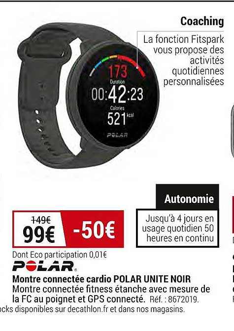 montre connectée cardio polar unité noir