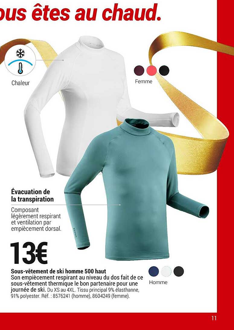 sous-vêtement de ski homme 500 haut