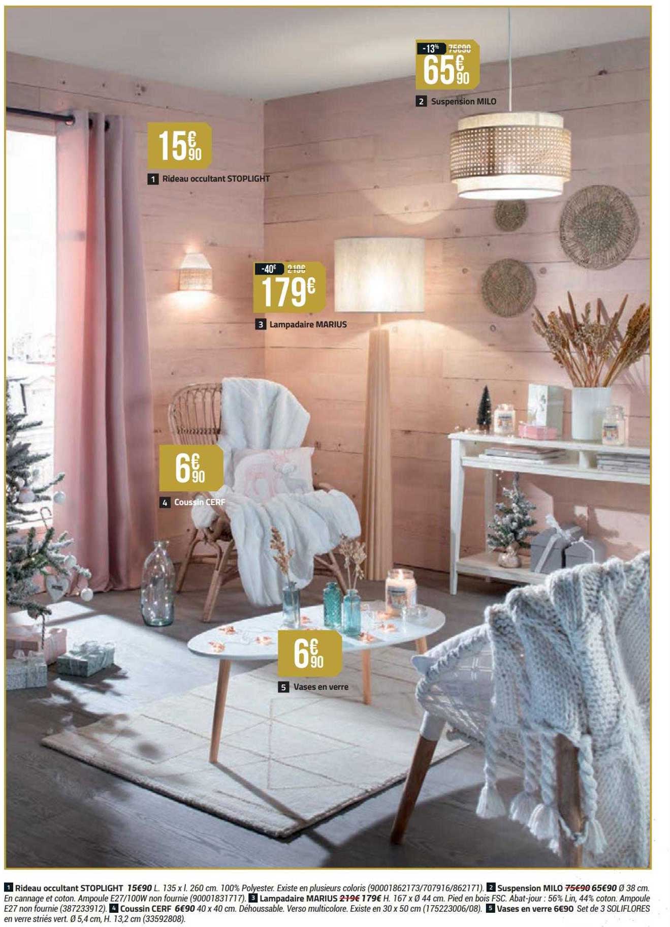 suspension milo, rideau occultant stoplight, lampadaire marius, coussin cerf, vases en verre