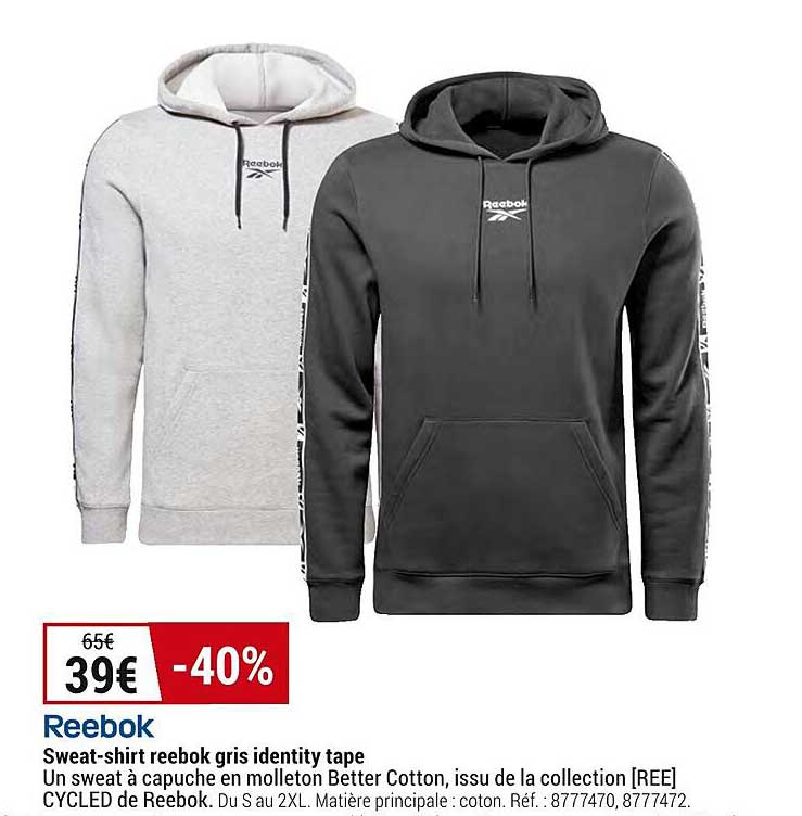 sweat-shirt reebok gris identity tape
