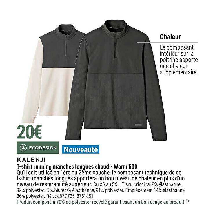 t-shirt running manches longues chaud - warm 500 kalenji
