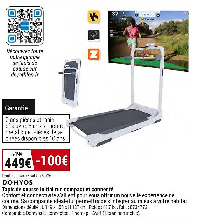 Tapis De Course Initial Run Compact Et Connecté Domyos