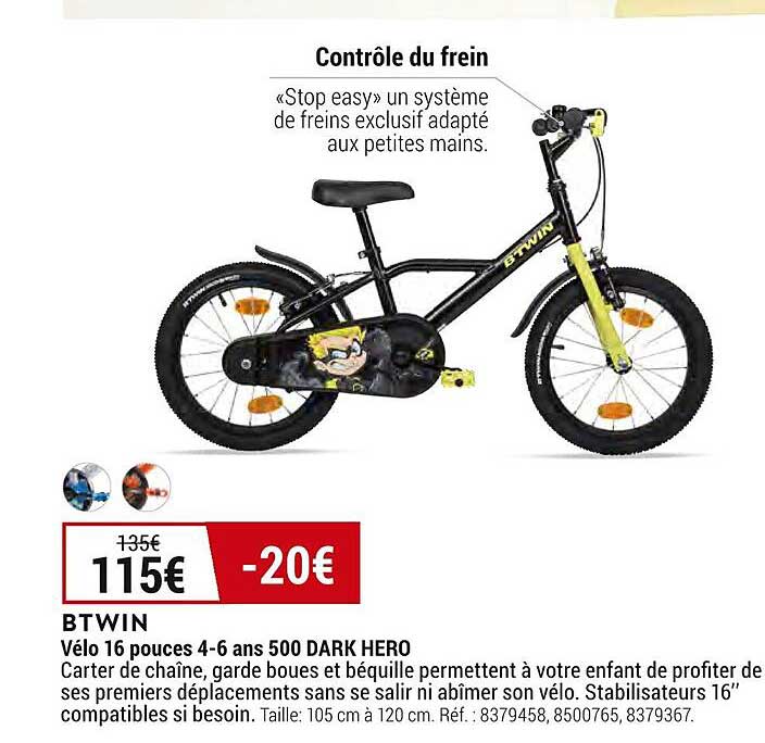 vélo 16 pouces 4-6 ans 500 dark hero btwin