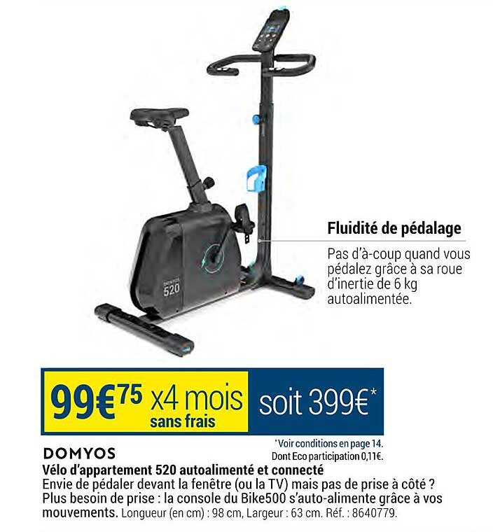vélo d'appartement 520 autoalimenté et connecté domyos