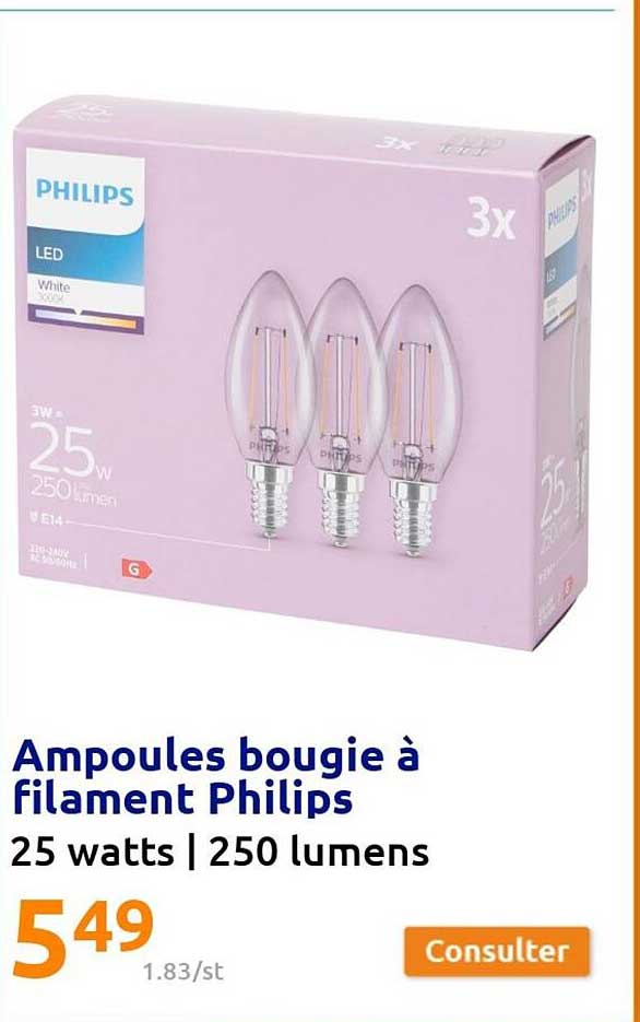 ampoules bougie à filament philips