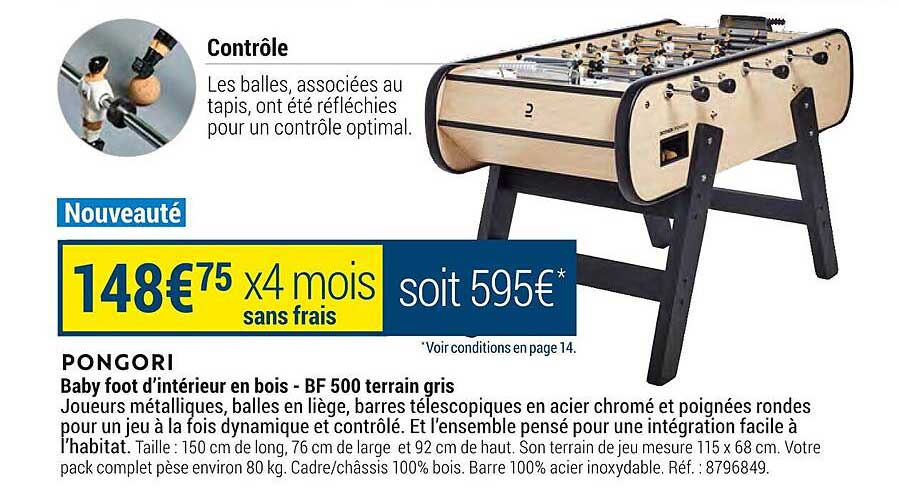Baby Foot D'intérieur En Bois - Bf 500 Terrain Gris Pongori
