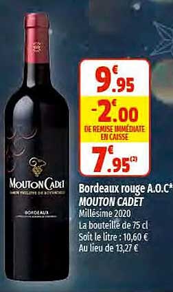 bordeaux rouge a.o.c. mouton cadet