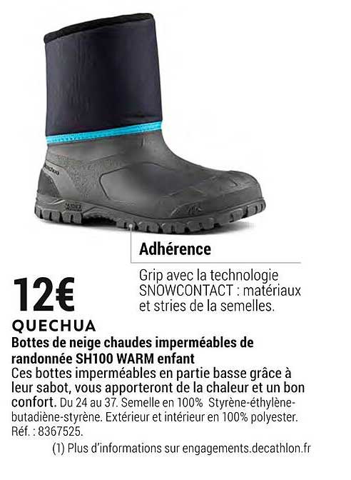 bottes de neige chaudes imperméables de randonnée sh100 warm enfant quechua
