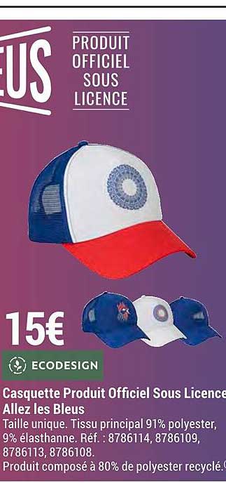 casquette produit officiel sous licence allez les bleus ecodesign
