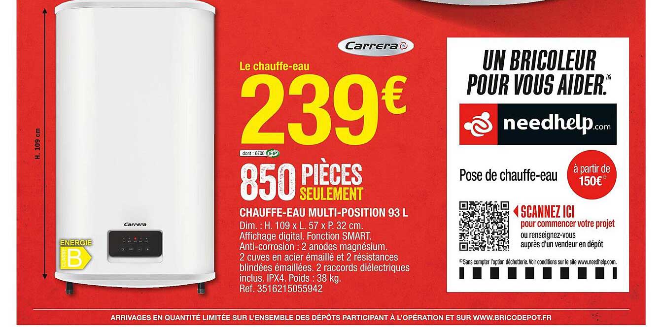 chauffe-eau multi-position 93l carrera