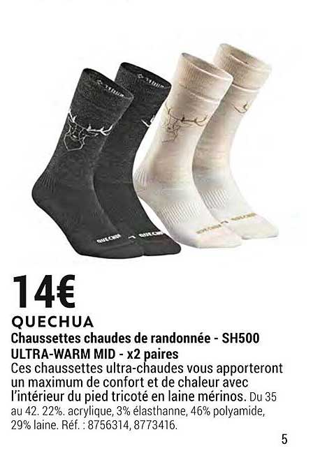 chaussettes chaudes de randonnée - sh500 ultra-warm mid - x2 paires quechua