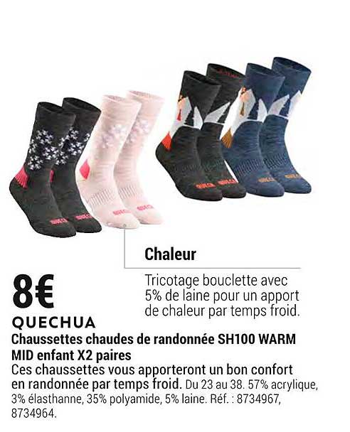 chaussettes chaudes de randonnée sh100 warm mid enfant x2 paires quechua