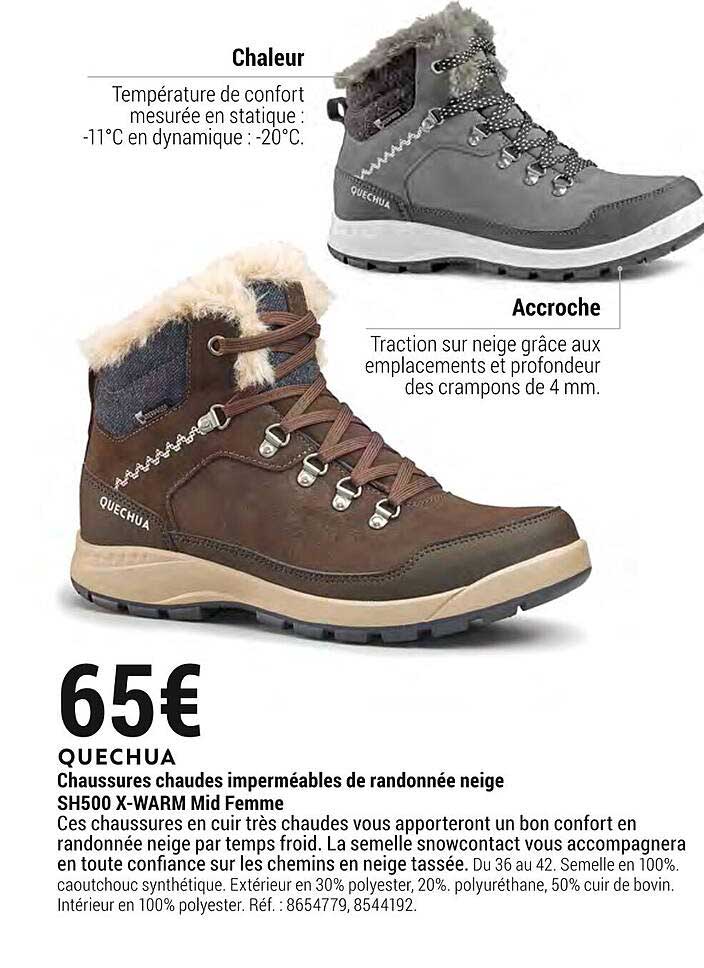 chaussures chaudes imperméables de randonnée neige sh500 x-warm mid femme quechua