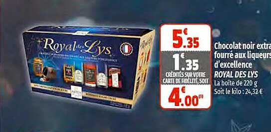 chocolat noir extra fourré aux liqueurs d'excellence royal des lys