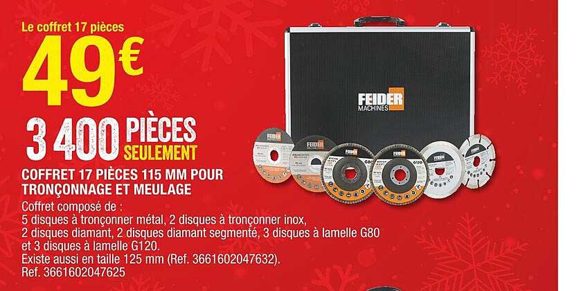 coffret 17 pièces 115 mm pour tronçonnage et meulage feider machines