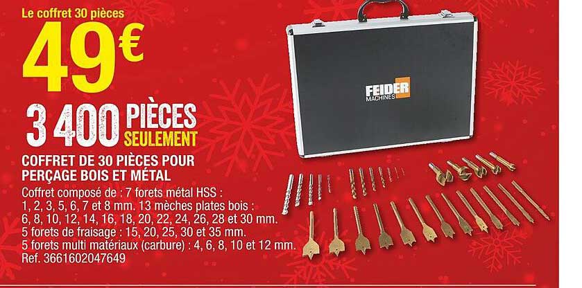 coffret de 30 pièces pour perçage bois et métal feider machines