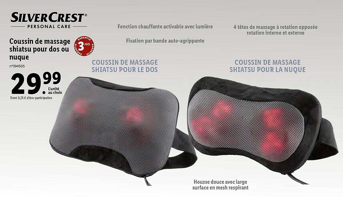coussin de massage shiatsu pour dos ou juque silver crest