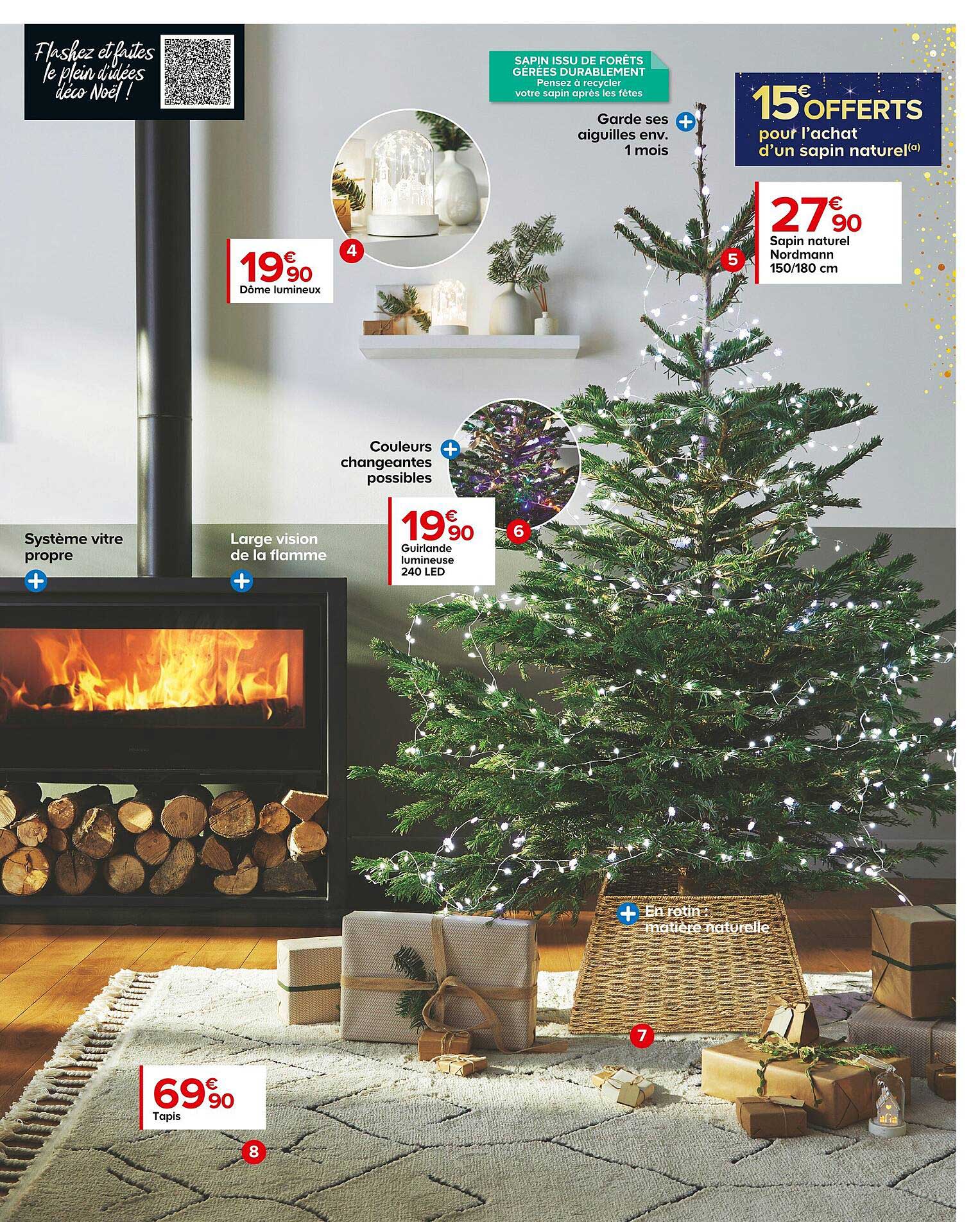 dôme lumineux, sapin naturel nordmann 150-180 cm, guirlande lumineuse 240 led, tapis