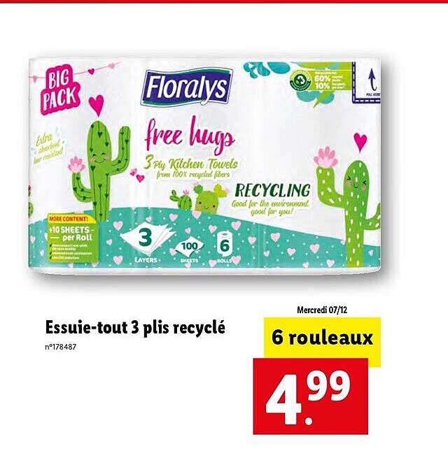 essuie-tout 3 plis recyclé floralys