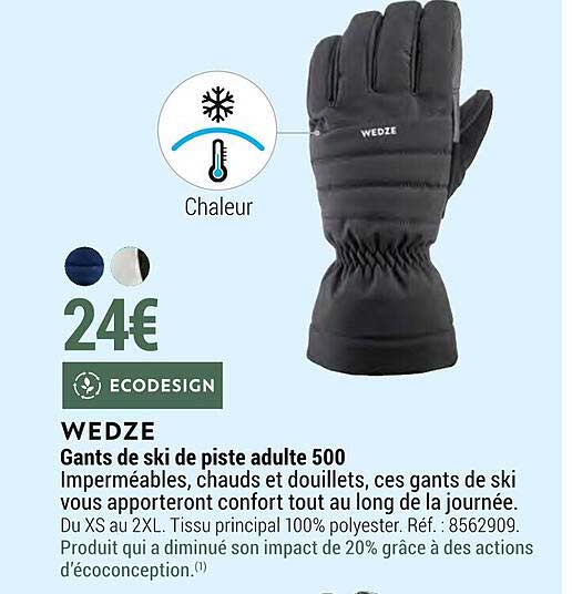 gants de ski de piste adulte 500 wedze