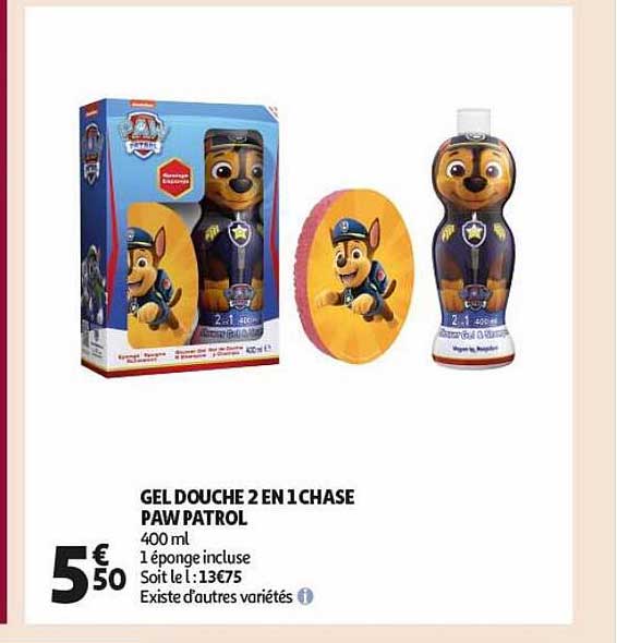 gel douche 2 en 1 chase paw patrol