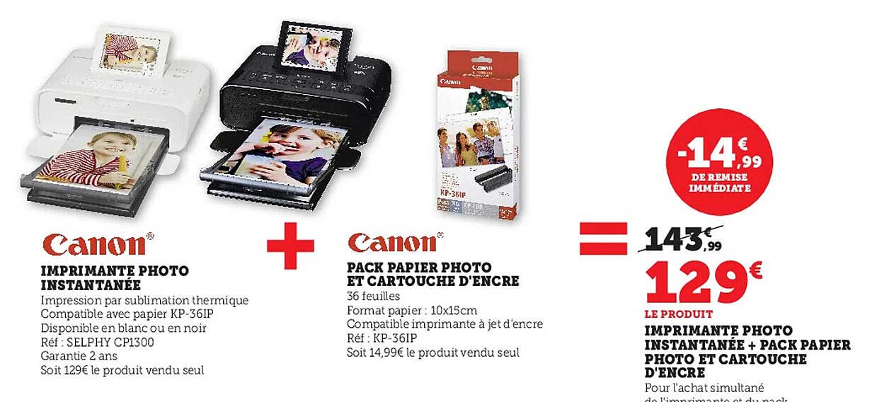 Imprimante Photo Instantanée Canon + Pack Papier Photo Et Cartouche D'encre Canon