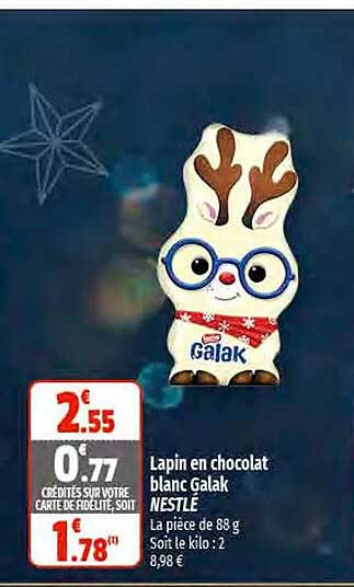 lapin en chocolat blanc galak nestlé