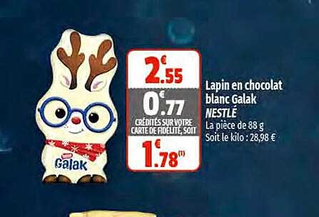 lapin en chocolat blanc galak nestlé