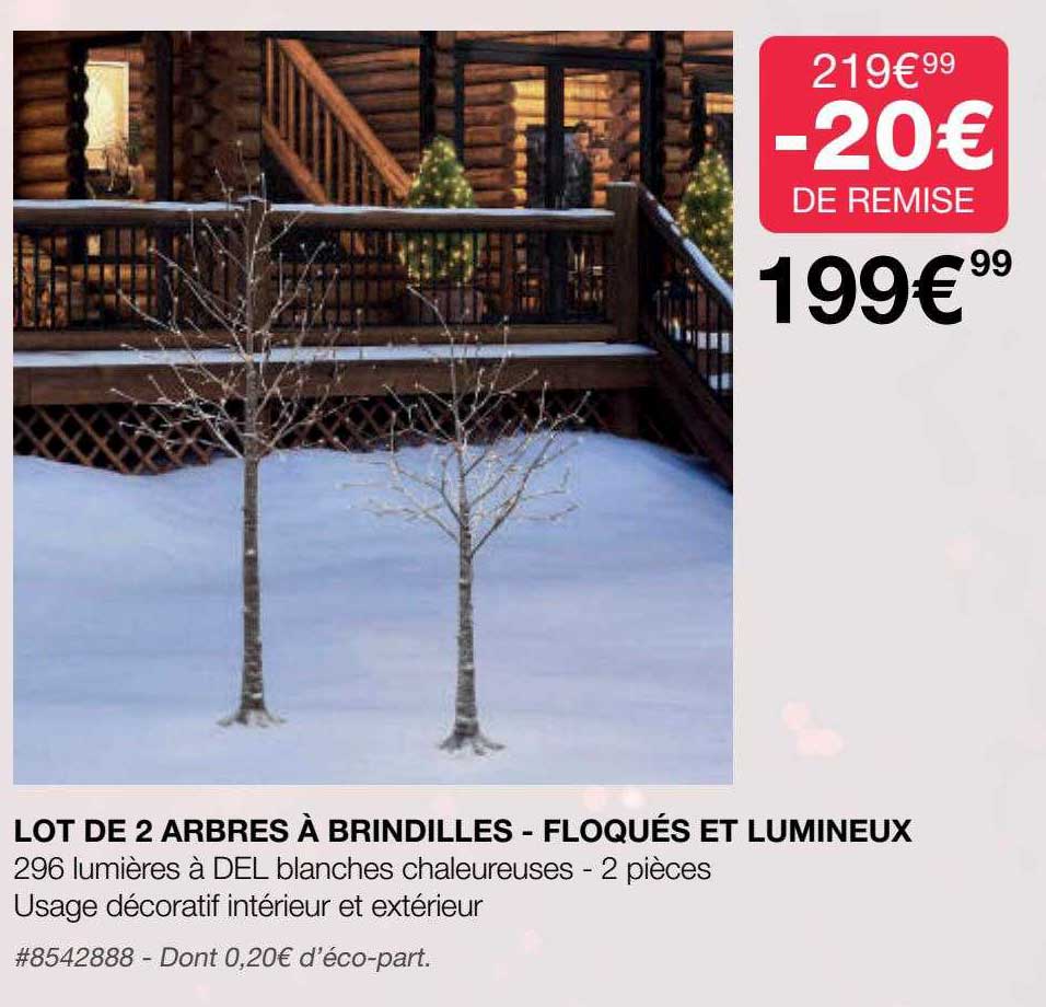 lot de 2 arbres à brindilles - floqués et lumineux