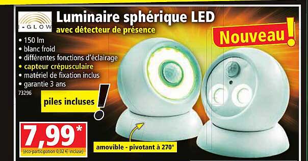 luminaire sphérique led avec détecteur de présence i-glow