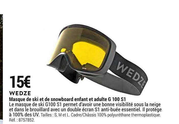 masque de ski et de snowboard enfant et adulte g 100 s1 wedze