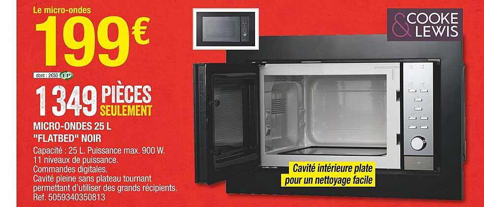 micro-ondes 25l "flatbed" noir cooke & lewis