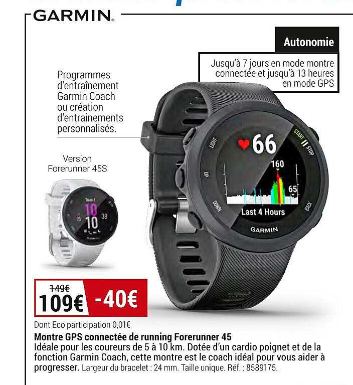 Montre Gps Connecté De Running Forerunner 45 Garmin
