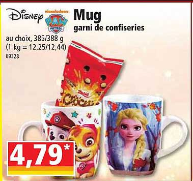 mug garni de confiseries disney, paw patrol