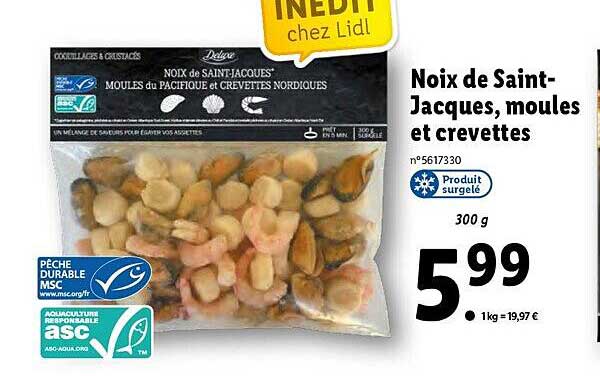 noix de Saint-Jacques, moules et crevettes deluxe