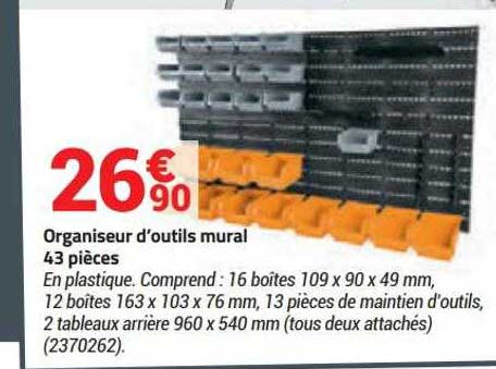 organiseur d'outils mural 43 pièces