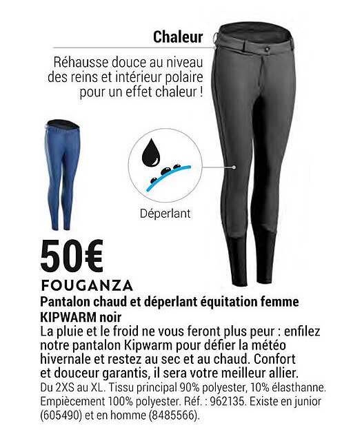 pantalon chaud et déperlant équitation femme kipwarm noir fouganza