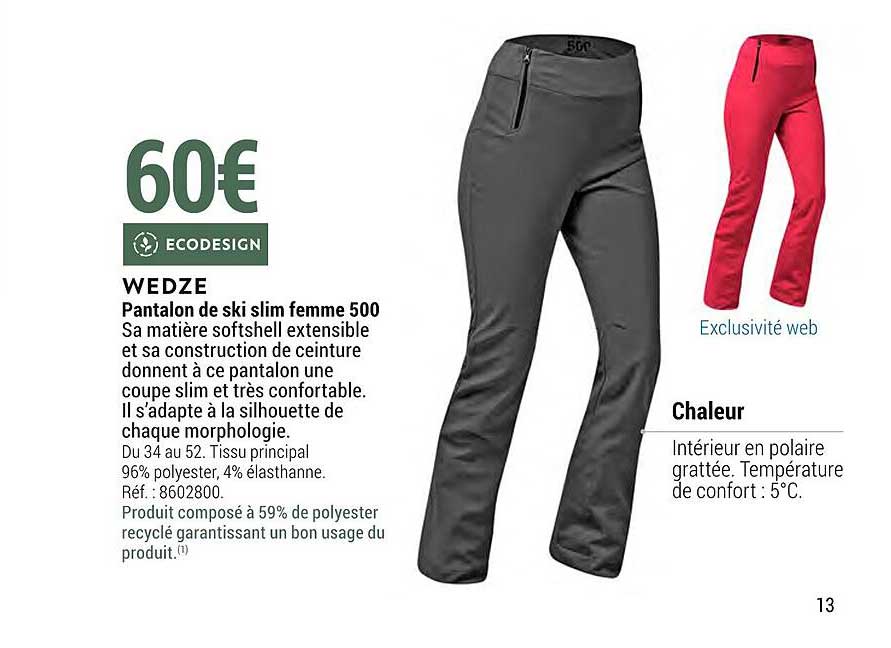 pantalon de ski slim femme 500 wedze