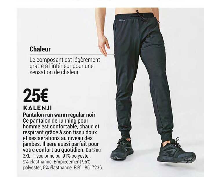 pantalon run warm regular noir kalenji