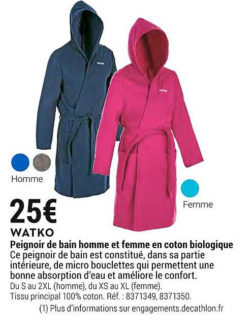 peignoir de bain homme et femme en coton biologique watko