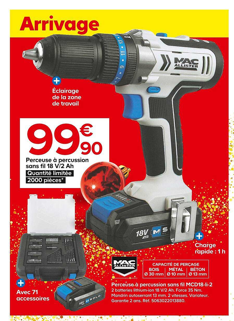 perceuse à percussion sans fil 18v-2 ah mac allister