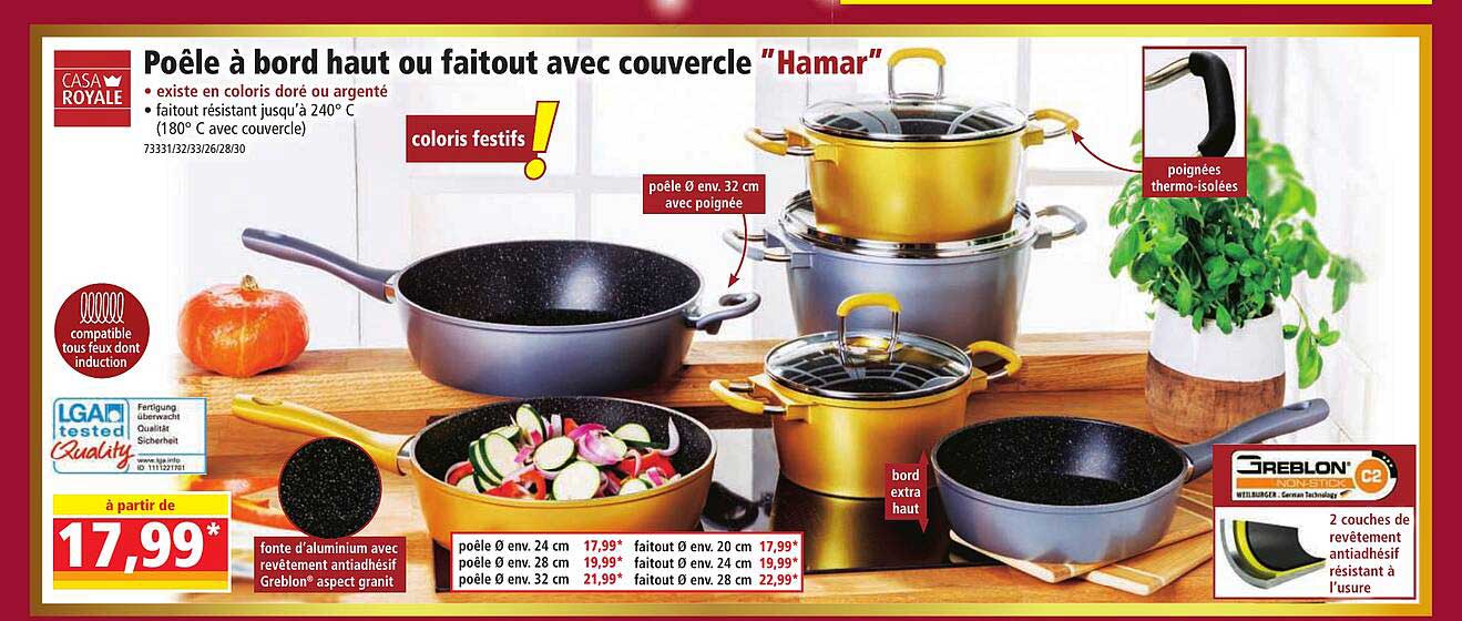 poêle à bord haut ou faitout avec couvercle "hamar" casa royale