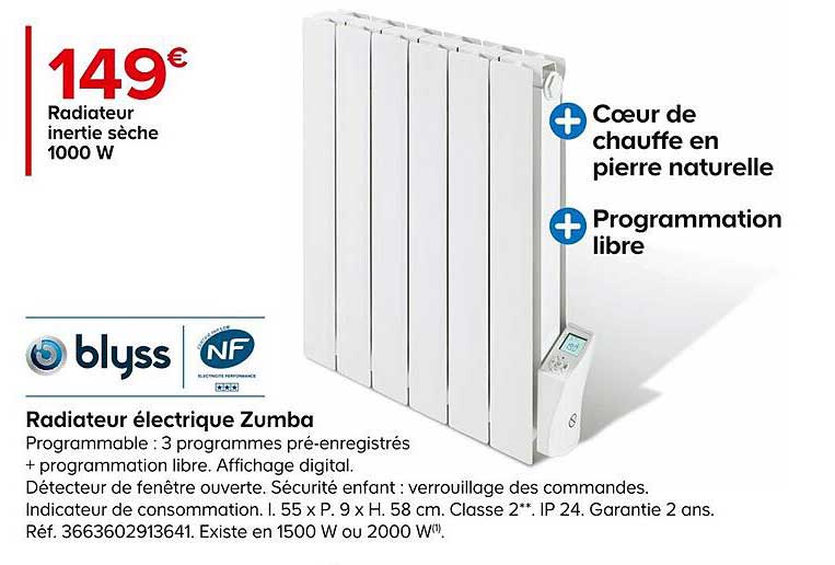 radiateur inertie sèche électrique zumba 1000 w
